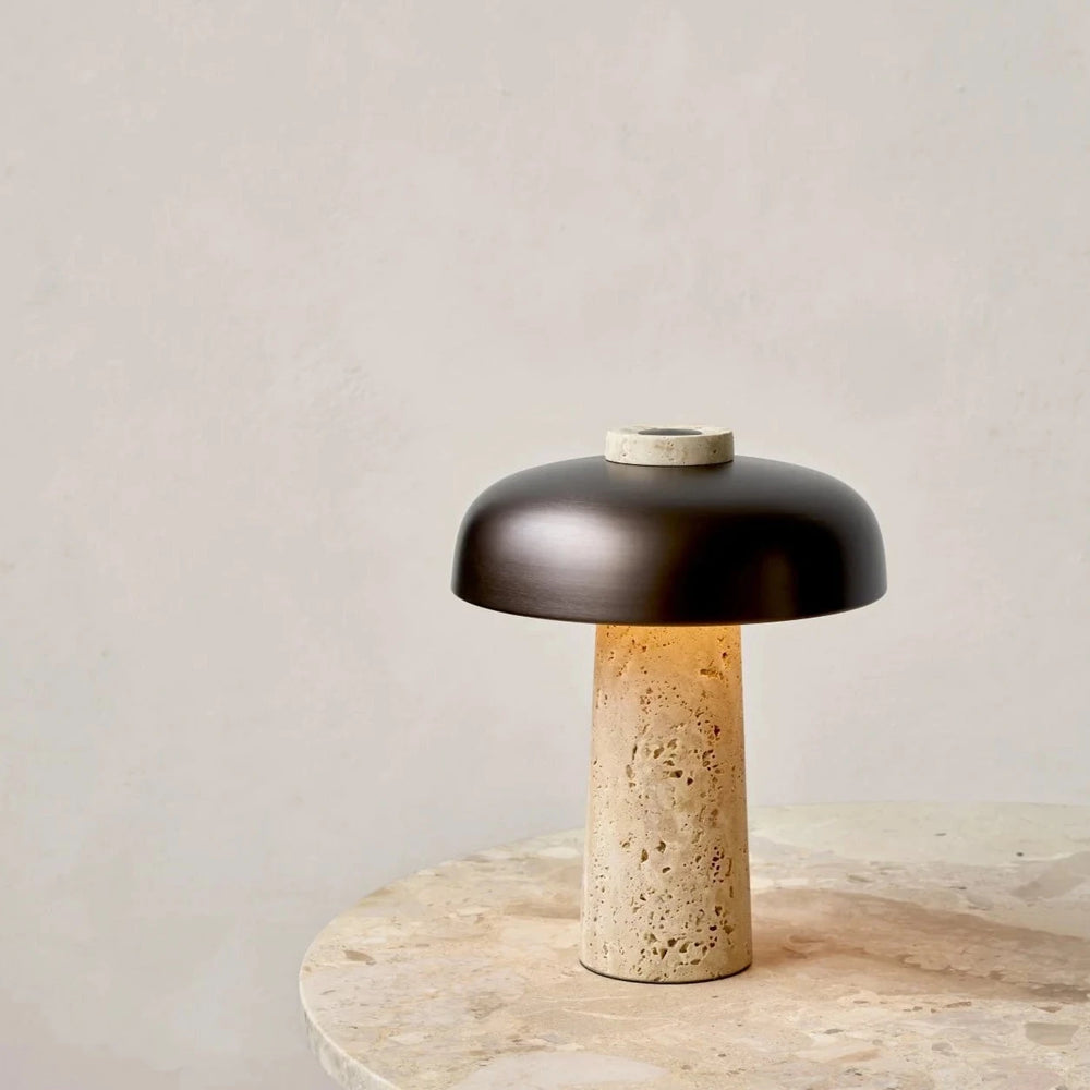 Reverse Table Lamp | Travertine + Bronzed Brass.