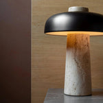 Reverse Table Lamp | Travertine + Bronzed Brass.