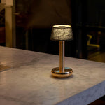 Two | LED Portable Table Lamp | Gold / Emerald Linen.