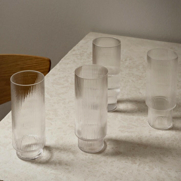 Ripple Long Drinking Glass | Clear | Set of 4.