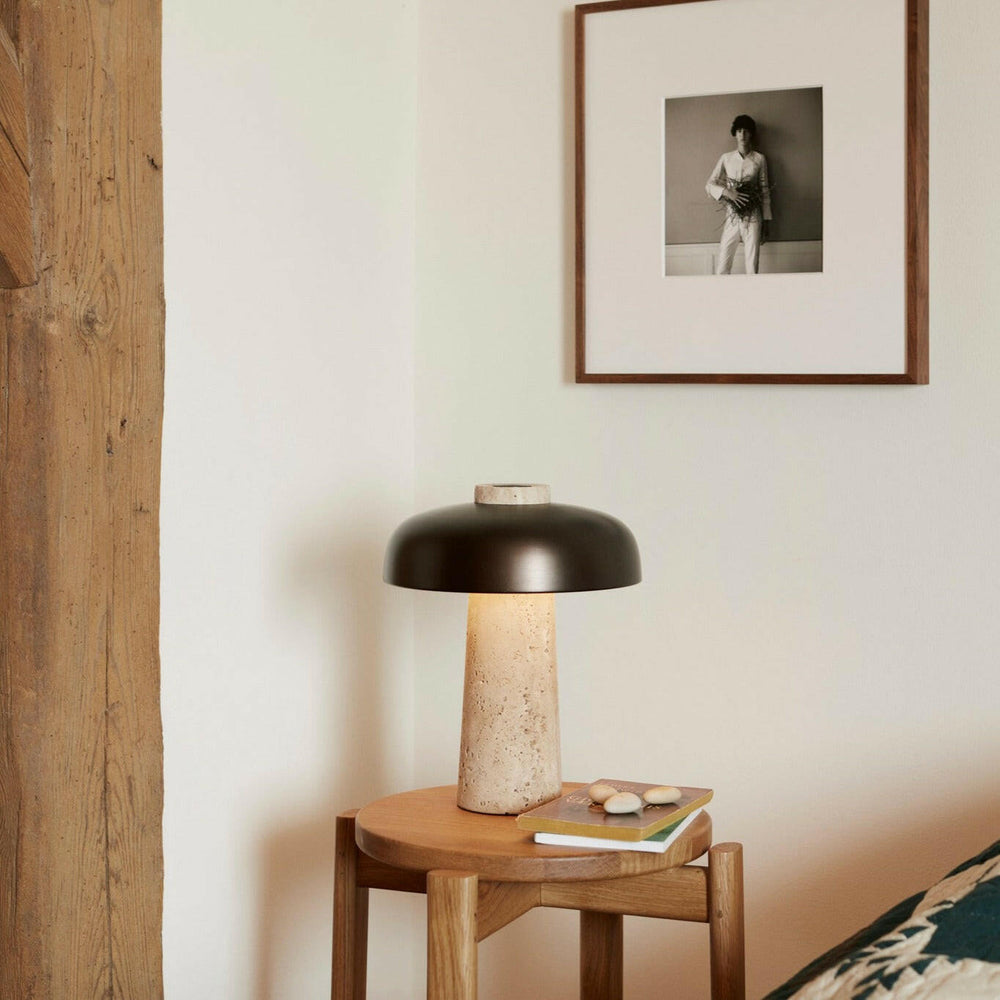 Reverse Table Lamp | Travertine + Bronzed Brass.