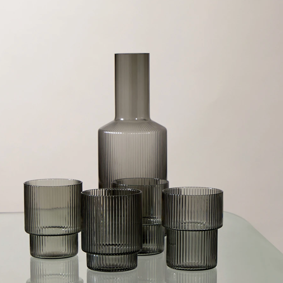 MAP STORES_ Ripple Glasses | Smoked Grey | Set of 4_ FERM LIVING_ .