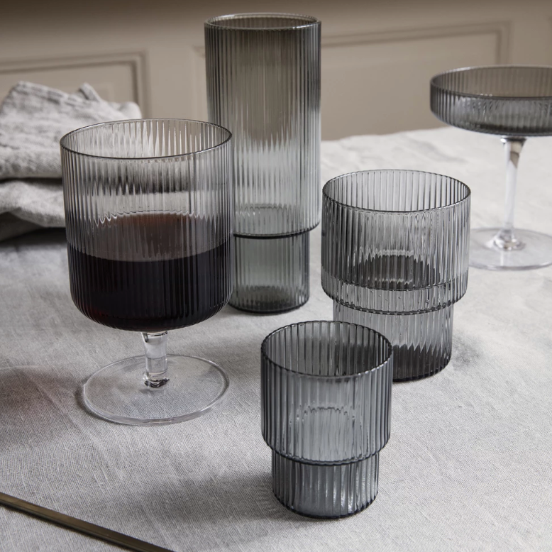 Ripple Wine Glasses | Smoked Grey | Set of 2.